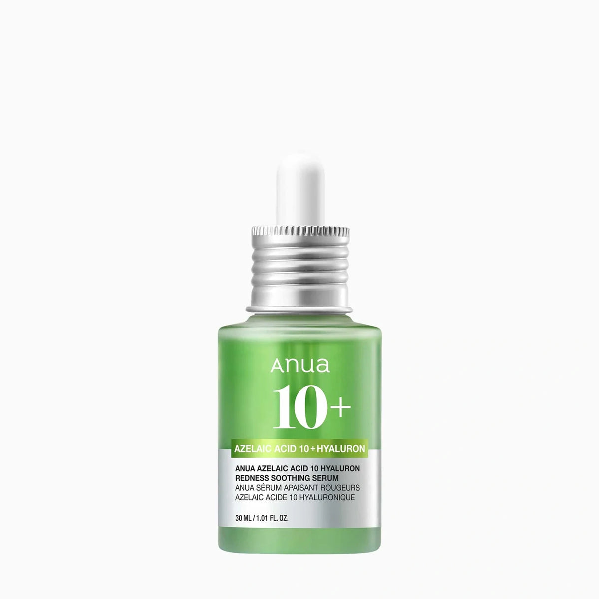 Anua Azelaic Acid 10 Hyaluron Redness Soothing Serum 30 ml green glass dropper bottle with white and silver cap