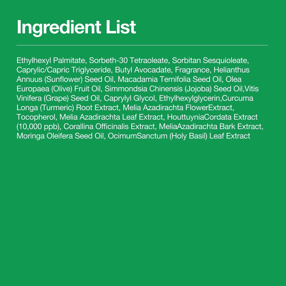 Ingredient list for Anua Heartleaf Pore Control Cleansing Oil printed in white text on a green background