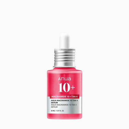 Anua Niacinamide 10 + TXA 4 Serum dropper bottle with silver cap and pink label showing 30 ml size