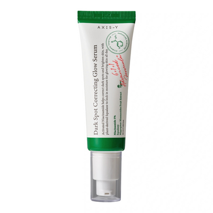 AXIS-Y Dark Spot Correcting Glow Serum 6+1+1 Advanced Formula 50ml white tube with green cap, front packshot on white background