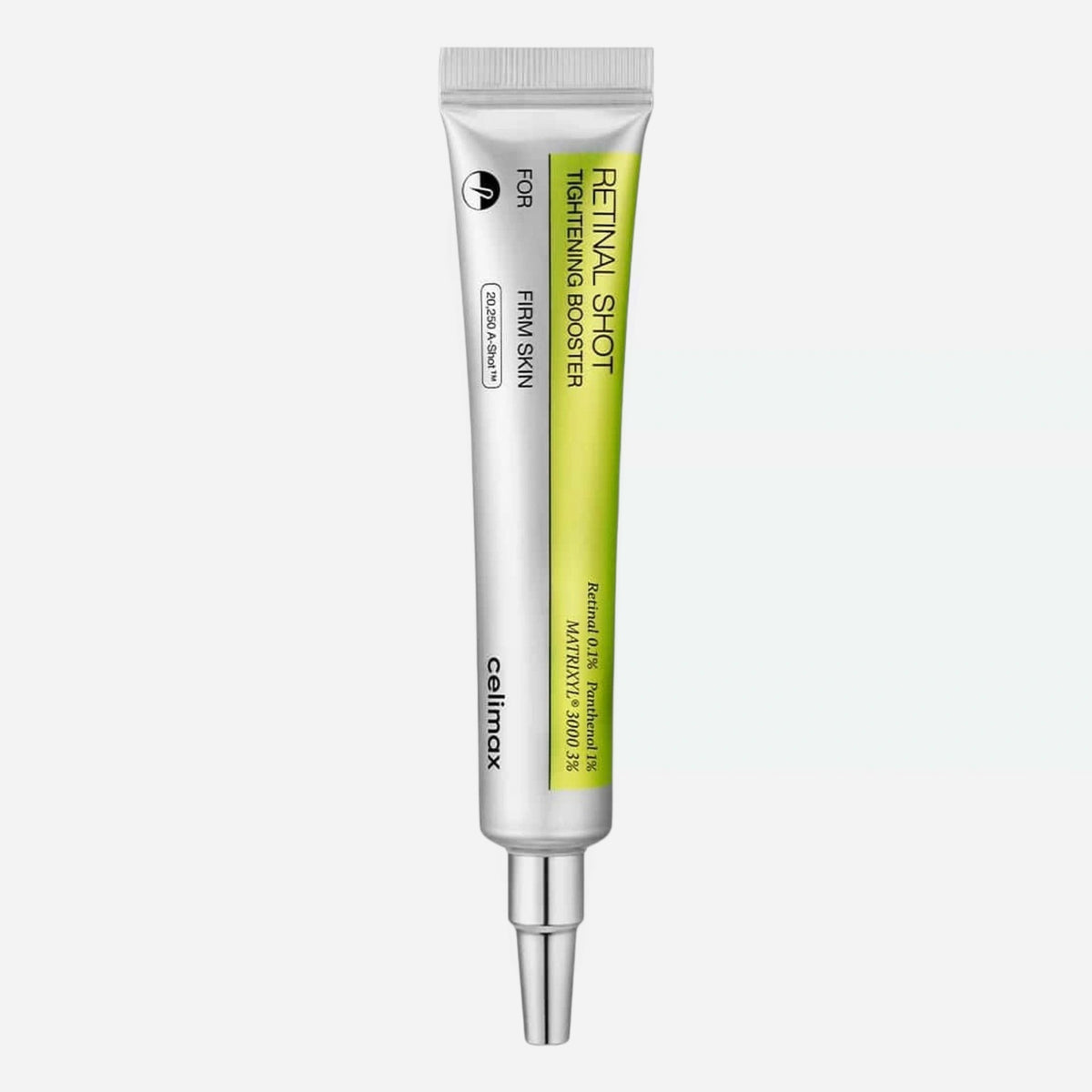 celimax Vita A Retinal Shot Tightening Booster 15ml - silver squeeze tube with lime-green label, full front packshot on white